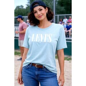 Levis 90's Serif Logo Graphic Tee Shirt Baby Blue Size 2X